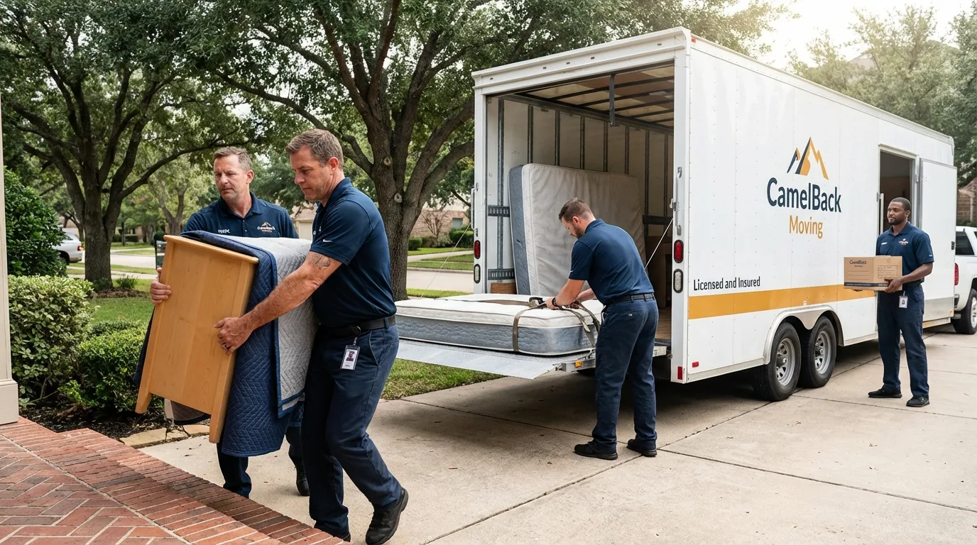 Crew loading residential truck for cross-state move from Rogersville, AL